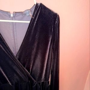 1. STATE Wrap Front Ruched Long Sleeve Velvet Dress/ Large/ Rich Black